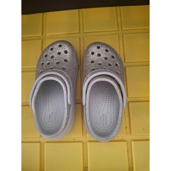 Kids Crocs Silver Glitter Clogs With Strap Size 12 - Picture 5 of 8